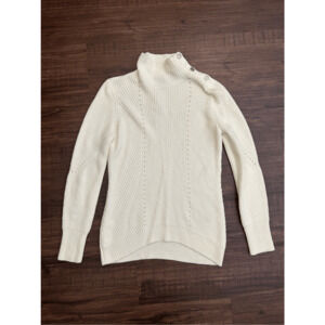 WHBM NWT Cream Ecru” Knit Silver Button Ribbed Sweater, Sz XS, MP $120